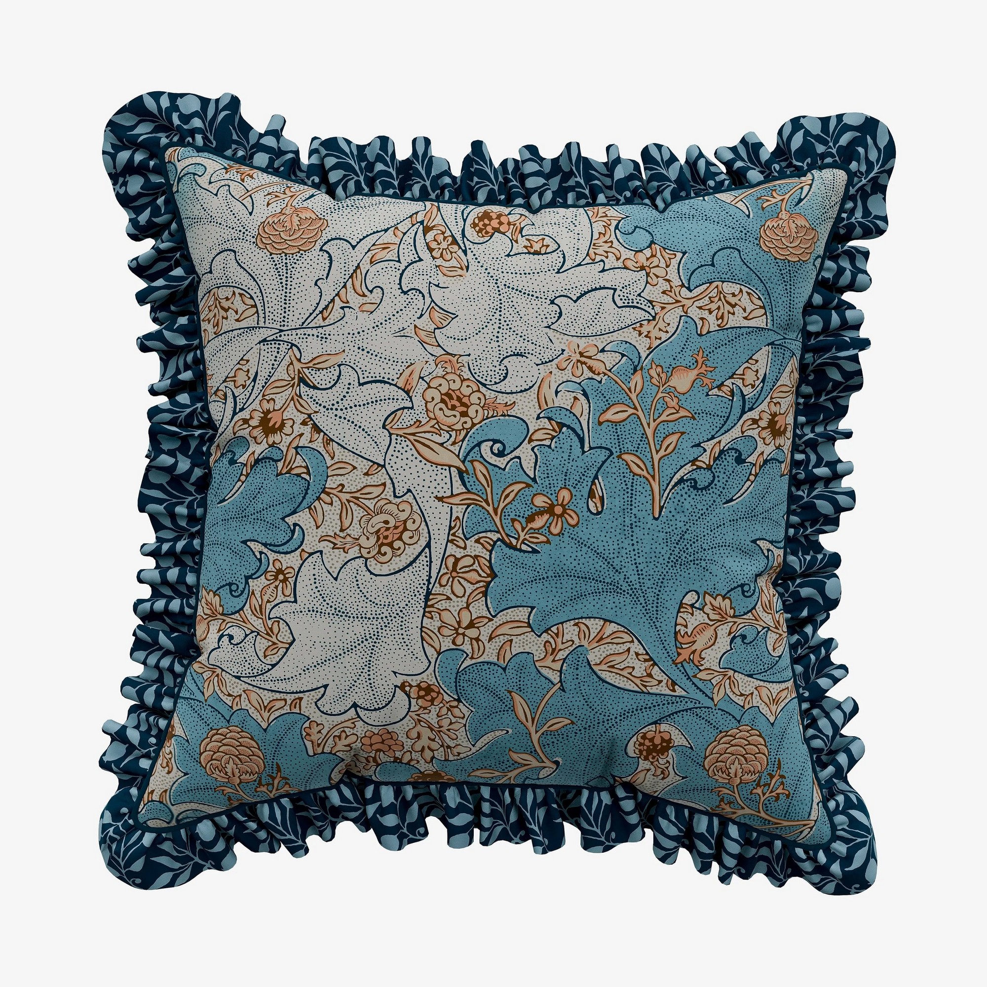 Bird Floral Cushion By Morris Co In Webbs Blue